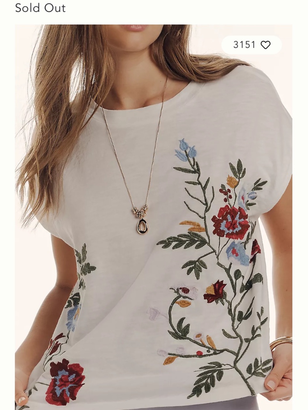 Anthropologie Growing Florals Muscle Tee White Embroidered Cotton 2X